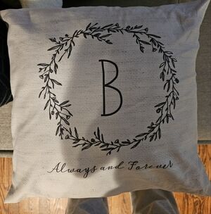 Decorative Pillow with Letter B and Wreath Design Always And Forever